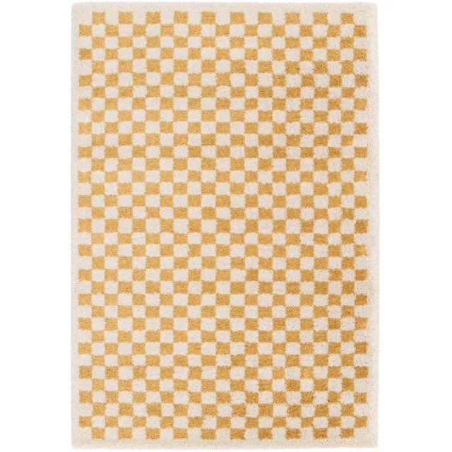 AFK Living Hoogpolig ruitmotief tapijt zacht en volumineus CHECKERS geel