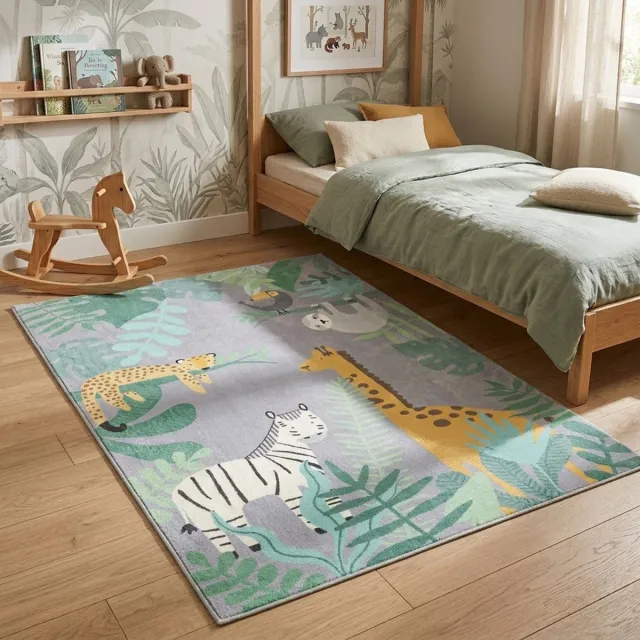 Little Olly Kindervloerkleed - Jungle Giraffe Multicolor | Lekker zacht - 80x150cm