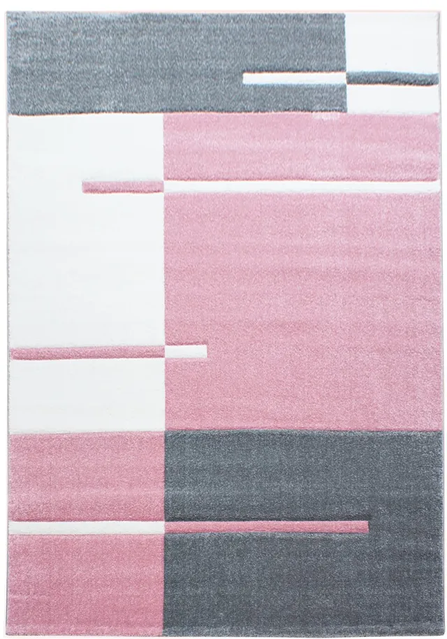 Ayyildiz Kortpolig vloerkleed, geruit patroon, roze, woonkamerkleed, jute achterkant