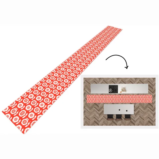 KitchenYeah Keukenloper 480x60 cm - Keukenmat vinyl Bloemen - Patroon - Rood - Keukenmatten loper - Keuken vloerkleed tapijt