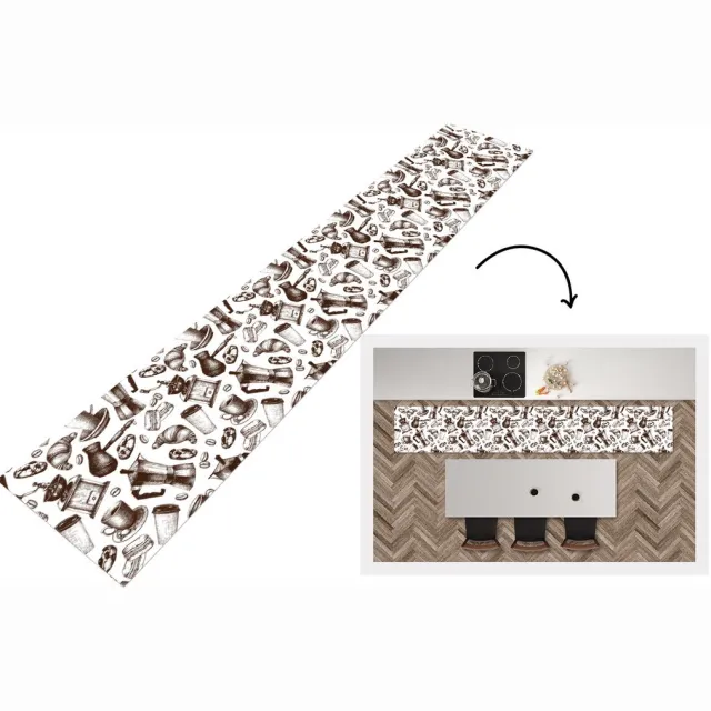 KitchenYeah Keukenloper - Keukenmat - Koffie - Croissant - Patroon - Keuken vloerkleed Multicolor