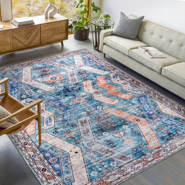 Netline Home Vloerkleed Woonkamer - Wasbaar - Vloerkleed Antislip gemaakt van geweven katoen - Vintage Boho Vloerkleed voor Slaapkamer, Keuken, Hal en Salon (Groen, 120 x 180 cm)