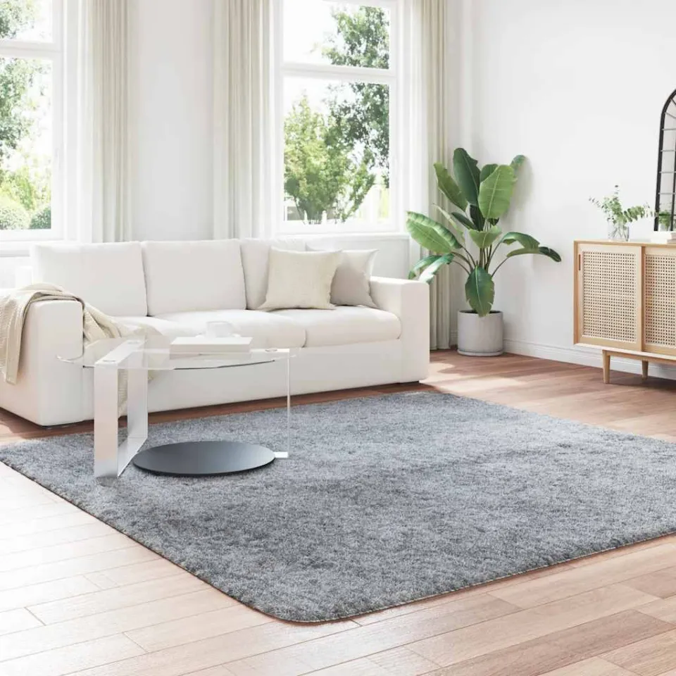 vidaXL Hoogpolig vloerkleed NAVARRA 240x240 cm polyester lichtgrijs grijs, foto 3