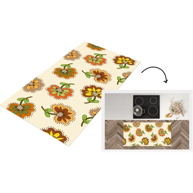 KitchenYeah Keukenloper 120x60 cm - Keukenmat vinyl Design - Bloemen - Retro - Vintage - Keukenmatten loper - Keuken vloerkleed tapijt