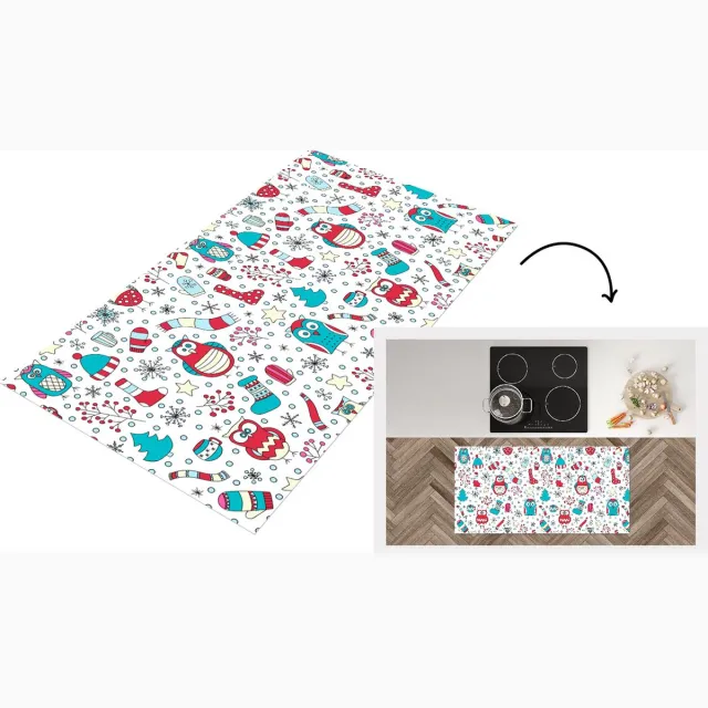 KitchenYeah Keukenloper - Loper keuken - Patronen - Uil - Kerst - Keukenloper vinyl Multicolor