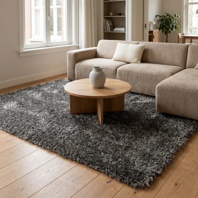 DÉJA Living Vloerkleed 240x340cm - Hoogpolig Lichtgrijs Stof - Lavar Mix