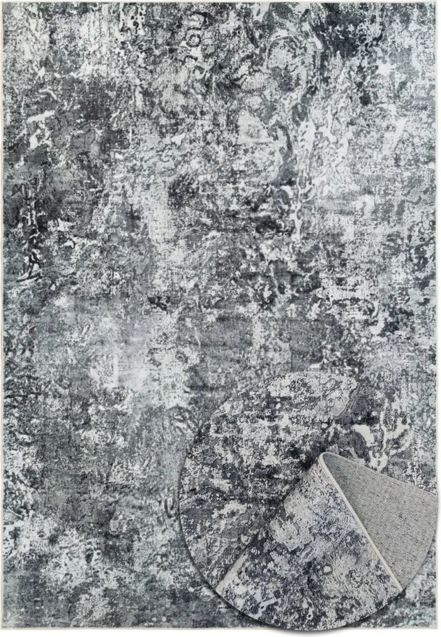TESSO LIVING Modern Vloerkleed - Abstract Marmerlook - Zacht - Machinewasbaar Tapijt - Antislip - Premium Polyester Vezels - Grijs - 120cm x 160cm