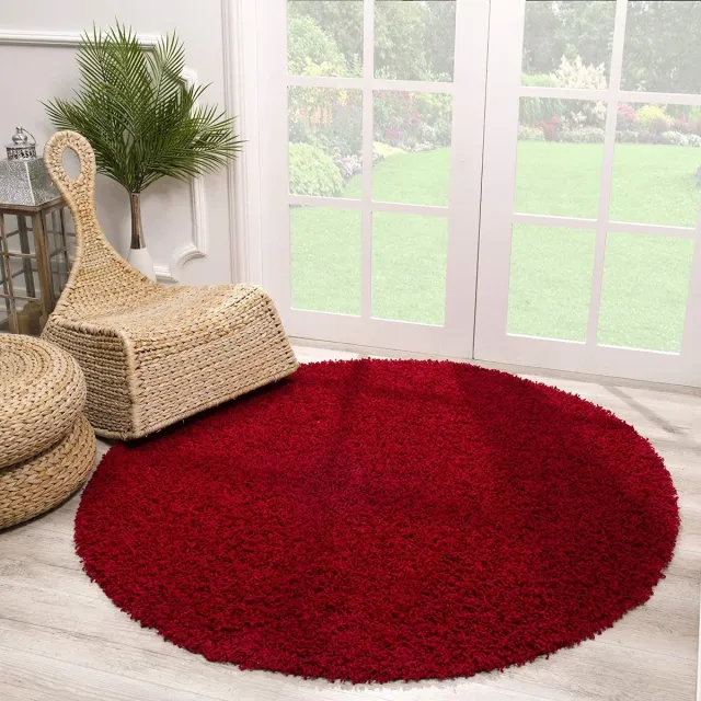Muratap Rond Loca Shaggy Vloerkleed – Modern Uni Effen – Rood Hoogpolig & Zacht- 200 CM Ø