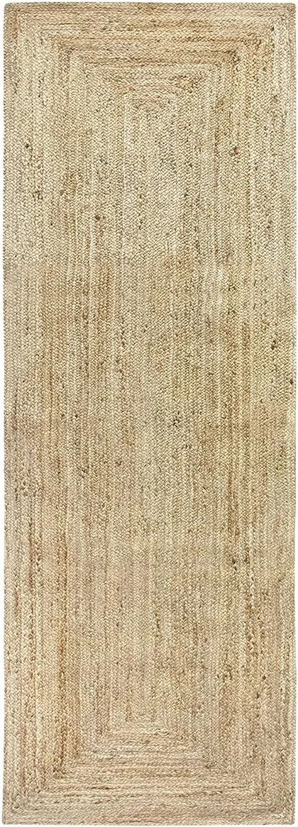 Famanu Vloerkleed Van Jute, Tapijt Alhambra, Handgeweven Vloerkleed Voor Woonkamer, Slaapkamer, Eetkamer, Gang, Ingang - (200x80cm) Natuurlijk