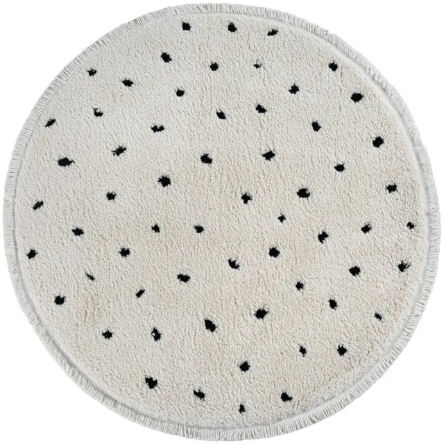 TapisTrend Harig tapijt Crème Crèmekleurig hoogpolig vloerkleed met kleine zwarte stippen en franjes voor de woonkamer en slaapkamer Beige