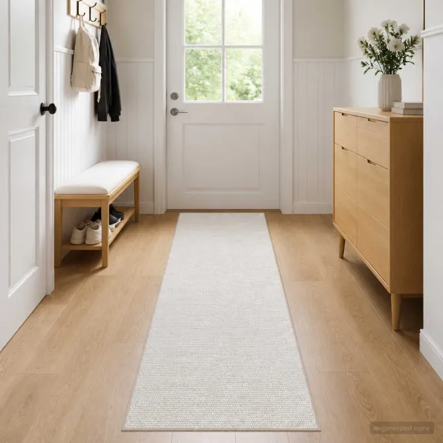 vidaXL Vloerkleed Crèmekleurig 80 x 300 cm 100% Polyester 3 mm Wasbaar, foto 2