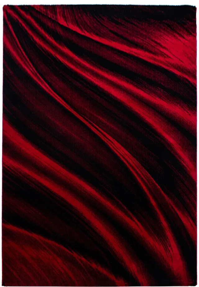 Ayyildiz Laagpolig vloerkleed met abstract golfpatroon, rood, geschikt voor de woonkamer, met jute achterkant, afmetingen: 240 x 340 cm