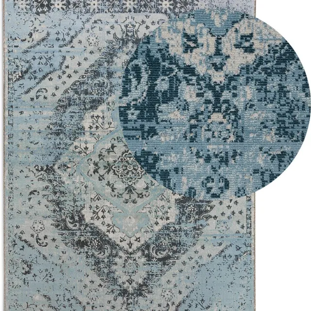 Lifa-Living LIFA LIVING Vintage Vloerkleed | Blauw en Lichtblauw Tapijt | Oosters Vloerkleed voor Woonkamer | Slaapkamer | 80 x 150 cm Blauw, Lichtblauw
