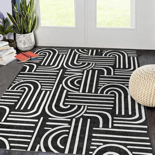 Triumpunpre Modern Wasbaar Vloerkleed - Antislip Kortpolig - Woonkamer Slaapkamer - Zwart - 200x290 cm