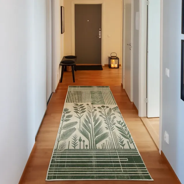 ABAKUHAUS Decoratief vloerkleed met bladmotief, hoogwaardig vloerkleed voor slaapkamer en woonkamer, 76x229 cm, lauriergroen