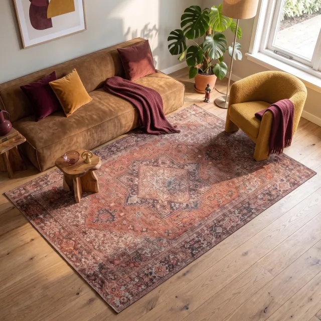 Fraai Oosters Tapijt - Liva Kashan Terracotta | Wasbaar - 140x200cm