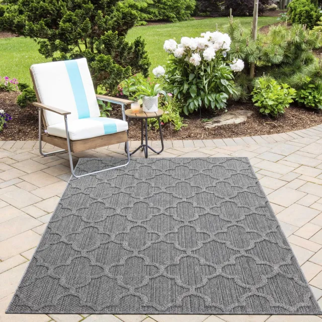 Ayyildiz Buitenkleed, Scandinavisch design, grijs, geschikt voor terras, balkon of keuken, polypropyleen achterkant, afmeting: 140 x 200 cm