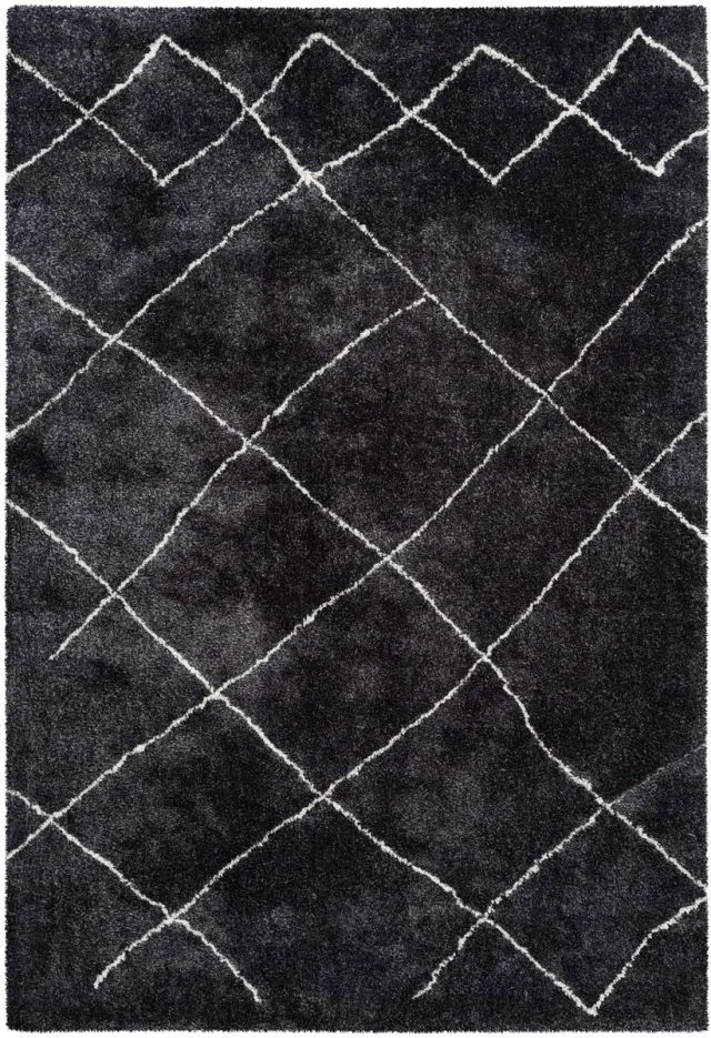 Padiro knus hoogpolig vloerkleed 160 x 230 cm - donkergrijs - modern geometrisch patroon - voor vloerverwarming - van polyester en katoen