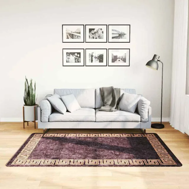 vidaXL Vloerkleed wasbaar 120x180 cm zwart en goudkleurig, foto 2