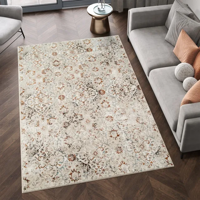 Tapiso Retro Vloerkleed Beige Vintage Gebloemd Woonkamer Tapijt Beige Bruin 2