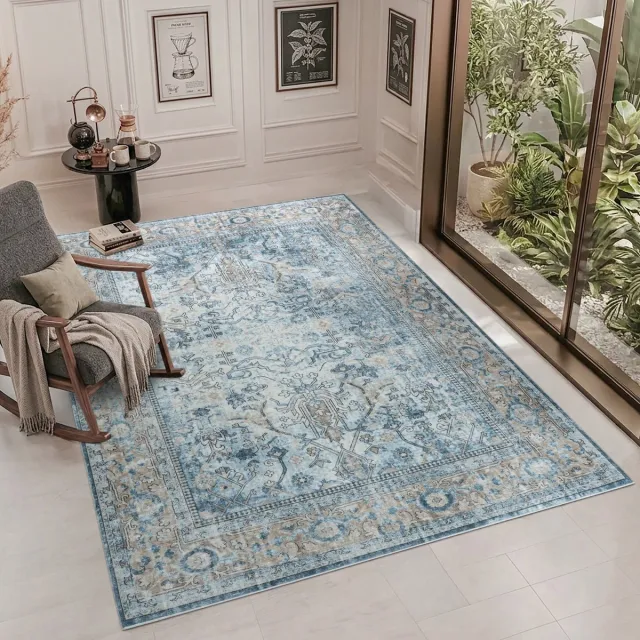 Muratap Vintage Vloerkleed Santorini Blauw Creme Multi Wasbaar- 160x230 CM
