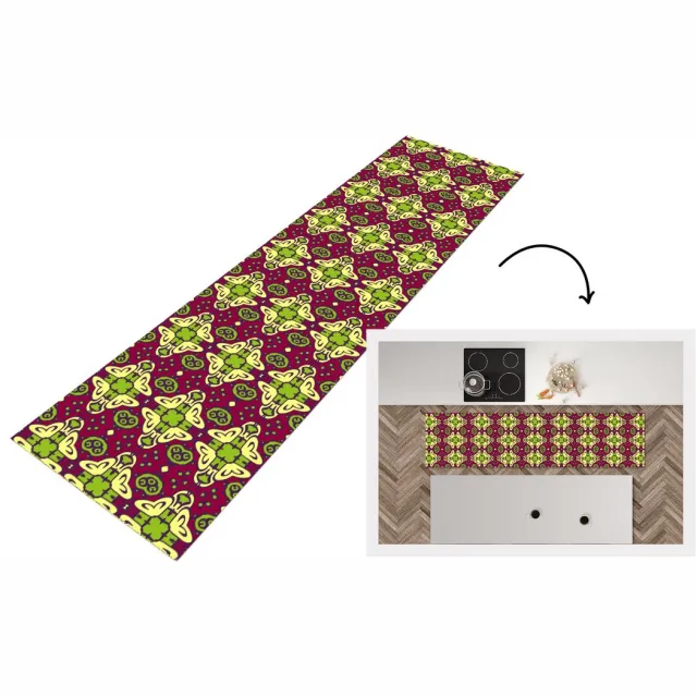 KitchenYeah Keukenloper - Loper keuken - Patroon - Versiering - Groen - 240x60 cm - Keukenloper vinyl Multicolor