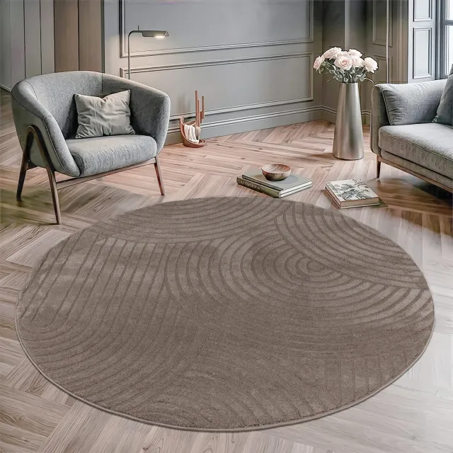 Muratap Vivant Japandi - Rond Vloerkleed Laagpolig Effen - Taupe- 200 CM Ø