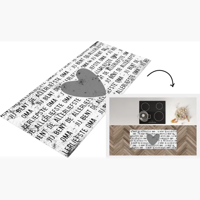 KitchenYeah Keukenloper - Loper keuken - Liefste oma - Moederdag - Oma - Retro - Cadeau - zwart wit - Keukenloper vinyl Zwart; Wit