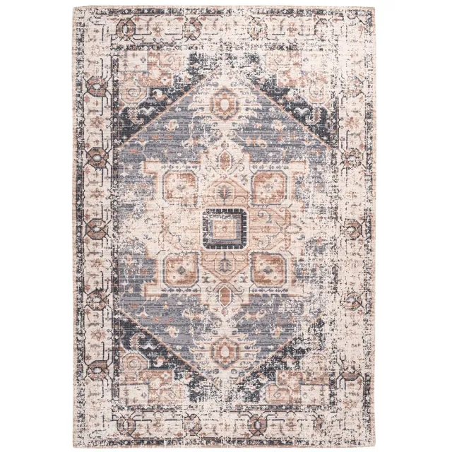 Padiro elegant laagpolig vloerkleed 80 x 150 cm - lichtbeige - oosters vintage patroon - voor vloerverwarming - van katoen en polyester