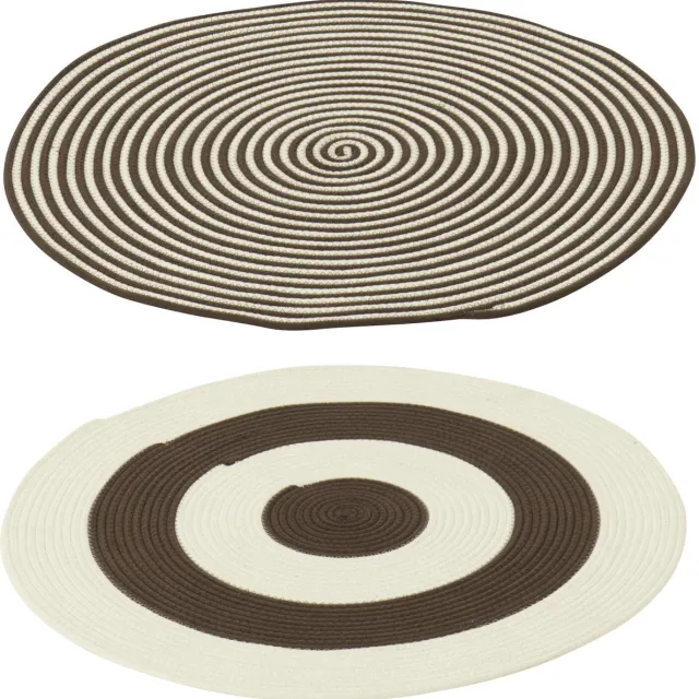 J-Line vloerkleed Rond Gestreept - polyester - donkerbruin/wit - set van 2 Zwart