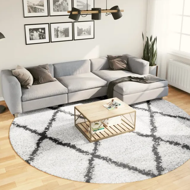 vidaXL Vloerkleed PAMPLONA shaggy hoogpolig Ø 280 cm crème en zwart, foto 2