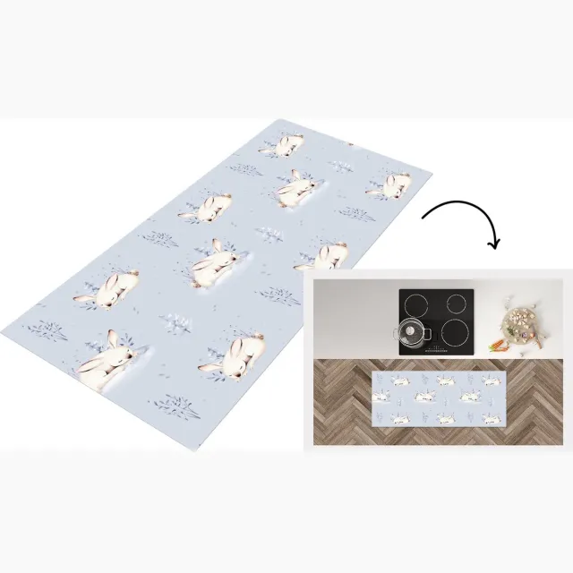 KitchenYeah Keukenloper - Loper keuken - Winter - Patroon - Konijn - Keukenloper vinyl Multicolor