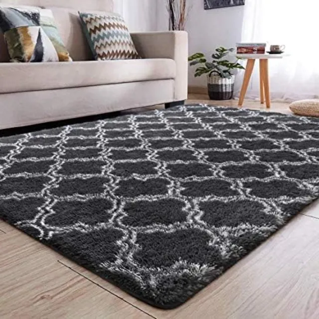 San Marque Vloerkleed voor woonkamer, slaapkamer, shaggy-tapijt, geometrisch roostertapijt, woonkamer, comfortabel, huis, vloertapijt (grijs, 160 x 230 cm)