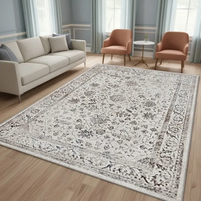 TapisTrend Designer tapijt Crème 240x340 cm Vintage oosters met bloemenmedaillon en klassieke rand voor de woon- en eetkamer Beige