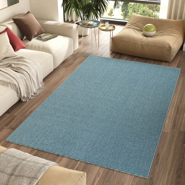 Tapiso Nizza Vloerkleed Blauw Laagpolig Antislip Waasbaar Tapijt
