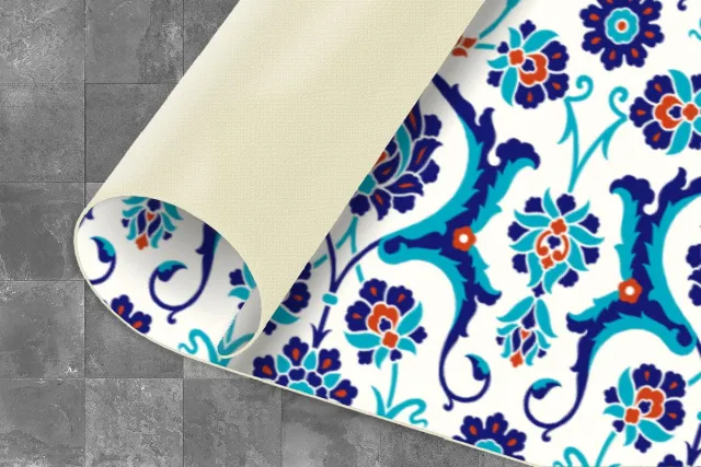 KitchenYeah Keukenloper - Loper keuken - Bloemen - Patronen - Blauw - Keukenloper vinyl Multicolor