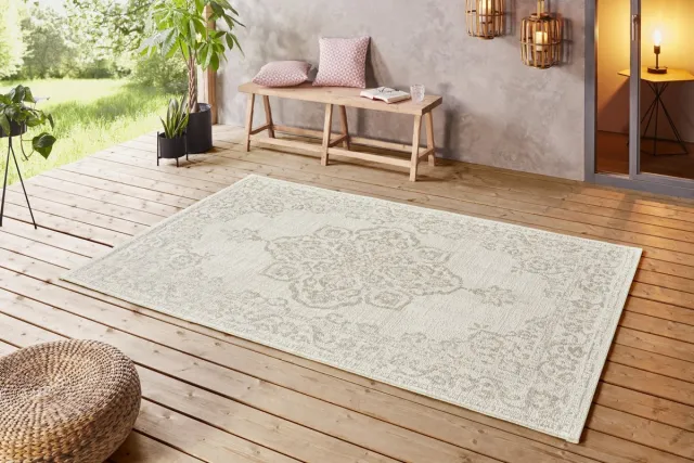Mint rugs Flycarpets Laagpolig Vintage vloerkleed - Tilos - Binnen en buitenkleed - Beige 120x170 cm