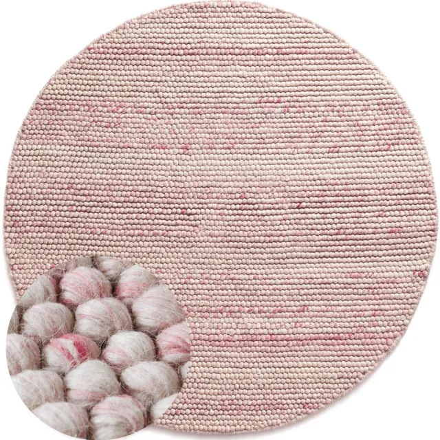 Nordic Weavers Rond wollen vloerkleed - Fjell crème/roze 200