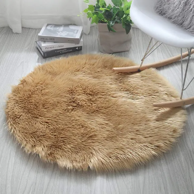 Unyqoos Zacht en Pluizig Rond Tapijt met Antislip voor Woon- en Slaapkamer camel