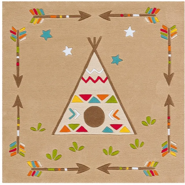 Padiro vierkant speels kindervloerkleed - lichtbeige - speels kindermotief - voor vloerverwarming - van modacryl, polyester en katoen