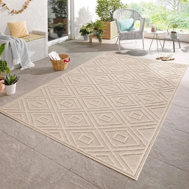 flycarpets Tenedo Beige Buitenkleed - Vloerkleed, Laagpolig Tuinkleed / Tuintapijt / Buitentapijt