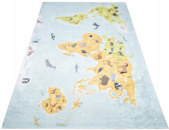 Mazovia Kleed Kinderkaart Wereld 80x150 cm - Antislip en wasbaar Geel