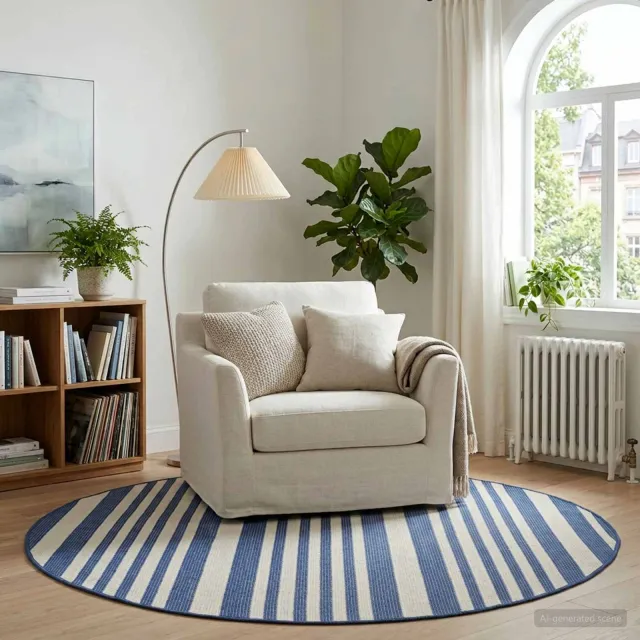vidaXL Binnen- en buitenvloerkleed OLITE Naturel en marineblauw, foto 2