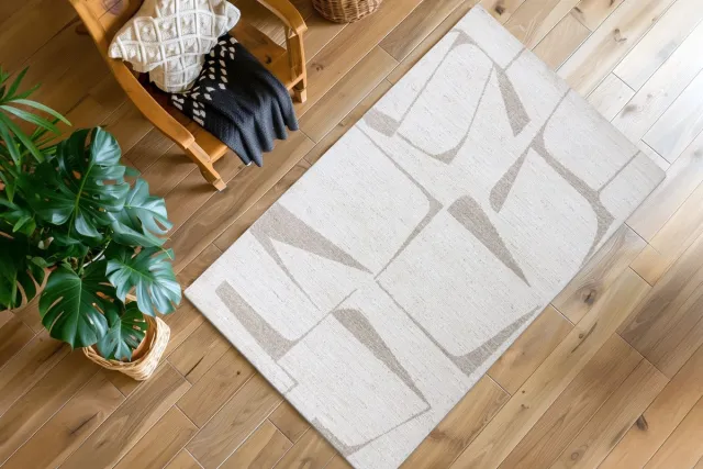 Padiro design laagpolig vloerkleed - crème / offwhite - modern geometrisch patroon - voor vloerverwarming - van polypropyleen, polyester en jute beige