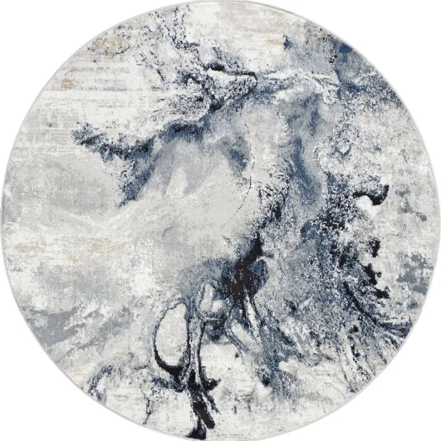 Surya Emma rond vloerkleed modern abstract donkerblauw