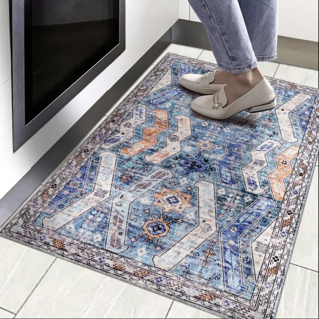 Netline Home Vloerkleed Woonkamer - Wasbaar - Vloerkleed Antislip van Geweven Katoen - Vintage Boho Vloerkleed voor Slaapkamer, Keuken, Hal en Salon (Groen, 60 x 90 cm)