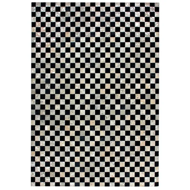 Dutch XXL Leren Vloerkleed | Tapijt | Rocket | Schaakbord | Zilver/Grijs | 160x230 cm Zilver / Grijs