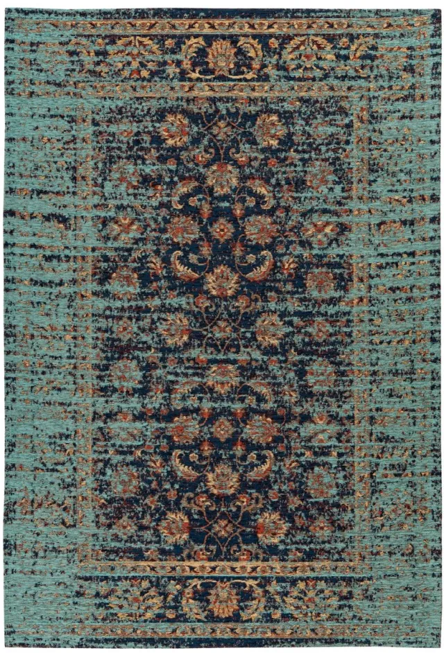 Padiro elegant laagpolig vloerkleed 80 x 150 cm - turquoise - oosters vintage patroon - voor vloerverwarming - van polyester, modacryl en katoen blauw