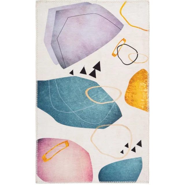 Padiro design laagpolig vloerkleed - lichtbeige - modern abstract ontwerp - voor vloerverwarming - van polyester en katoen