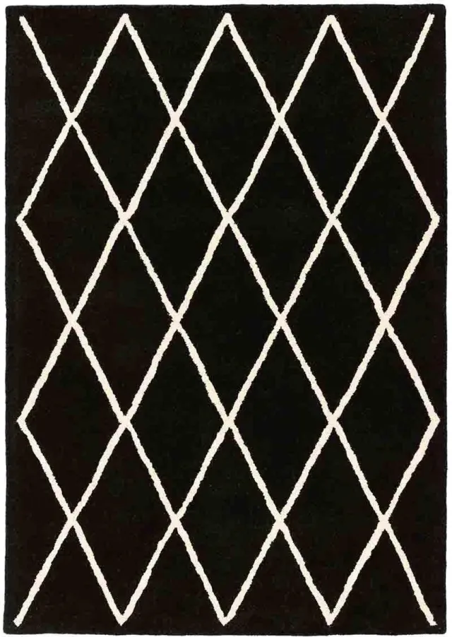 Eazy Living Easy Living - Albany-Diamond-Black Vloerkleed - 160x230 cm - Rechthoekig - Laagpolig Tapijt - Modern - Zwart_wit